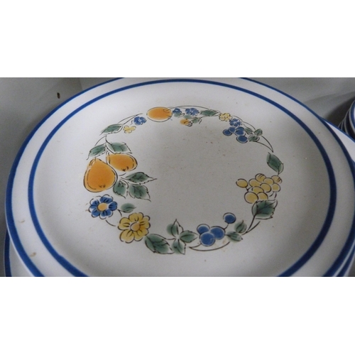 92 - Mexican part breakfast set, floral decorated tea set etc (one shelf).