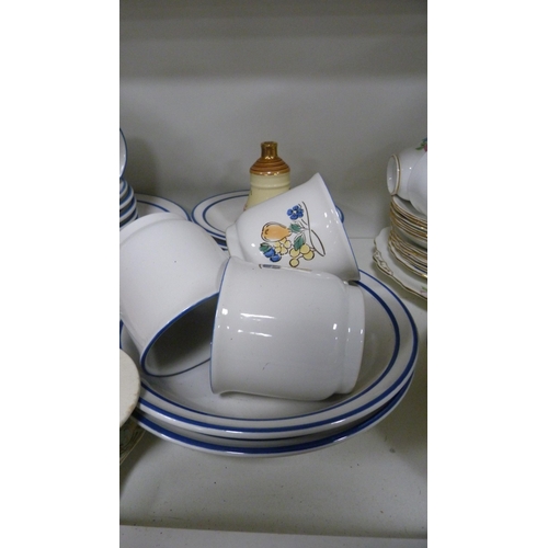 92 - Mexican part breakfast set, floral decorated tea set etc (one shelf).