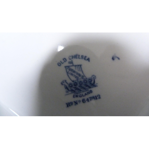 93 - Collection of blue and white to include a Victorian ashet, 'Old Chelsea' pattern dish etc (two shelv... 