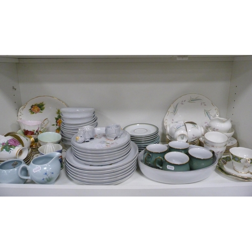 93A - Denby part breakfast set and other teawares (one shelf).