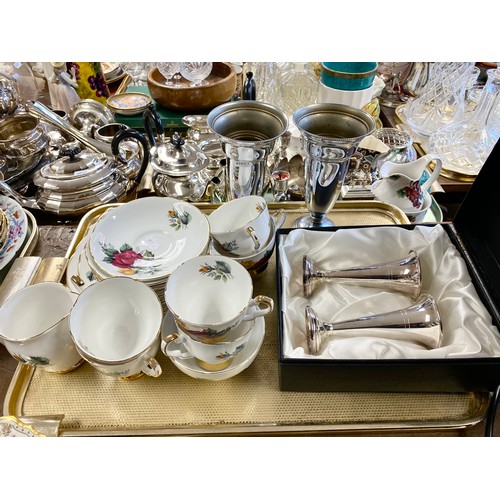 257 - Royal Stafford part tea set, pair of Arthur Price roseholders, etc