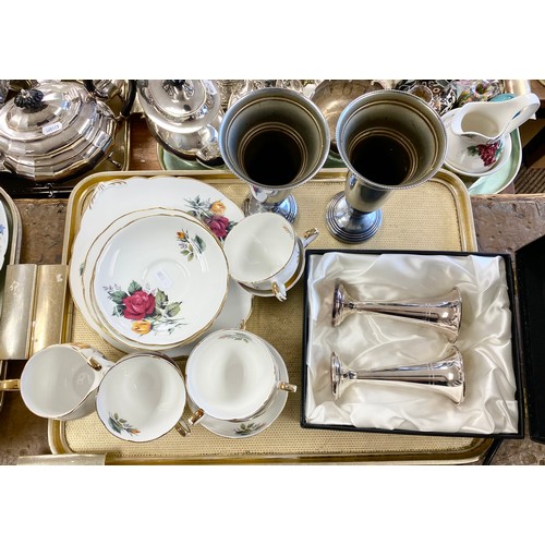 257 - Royal Stafford part tea set, pair of Arthur Price roseholders, etc