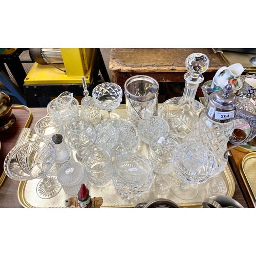 264 - Collection of cut and other glassware to include EP mounted claret jug, decanter, ice bucket, etc