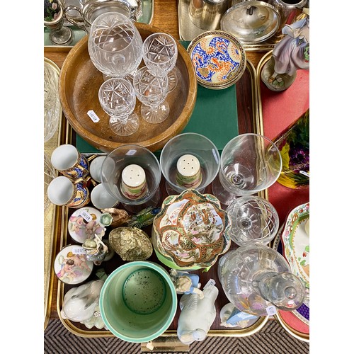 268 - Collection of decorative items including enamelled claret jug, Noritake dish, Oriental coffee cans, ... 