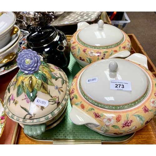 273 - Pair of Queens tureens and covers, Continental tureen and cover, Chatsworth teapot, etc