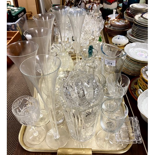 274 - Quantity of glassware to include crystal, jugs, wine glasses, etc