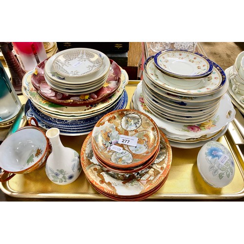 277 - Oriental part tea service, various decorative plates, Wedgwood bud vase, etc