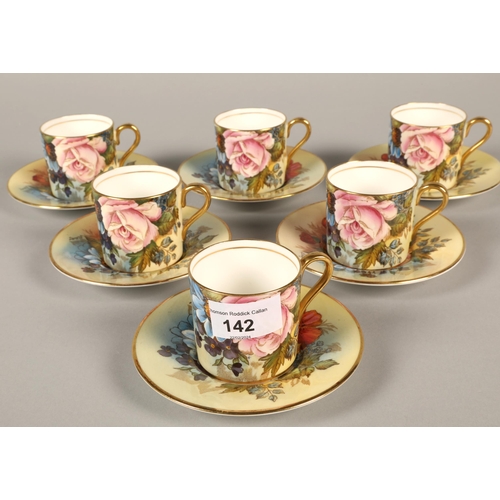 142 - Aynsley six piece floral decorated coffee set