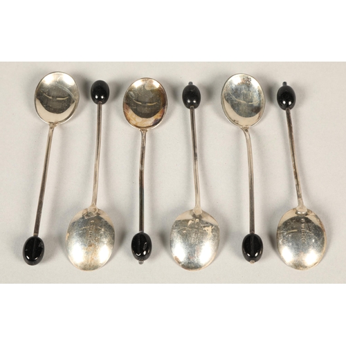 152 - A set of six bean silver coffee spoons