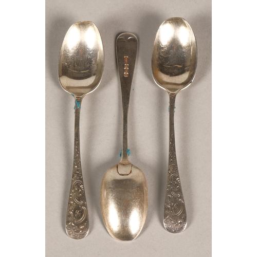 162 - A set of three engraved silver teaspoons 