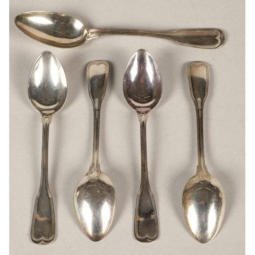 182 - Set of five Wilkens fiddle pattern spoons, stamped 800 82 grams