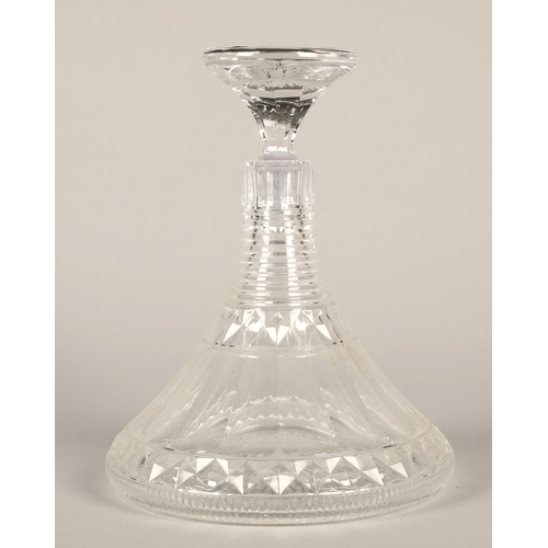 198 - Good quality cut glass ships decanter and stopper 26cm high.