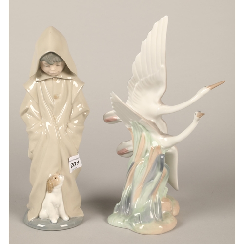 201 - Nao figure of boy with puppy and another of cranes (2)