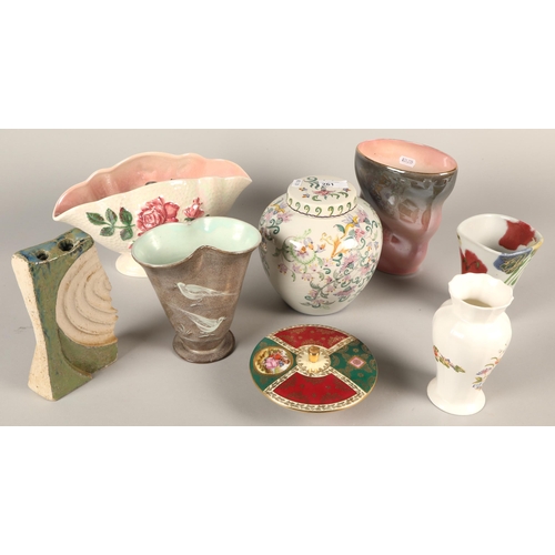 261 - Collection of decorative ceramics including Maling vase, vases, ginger jar and cover, etc