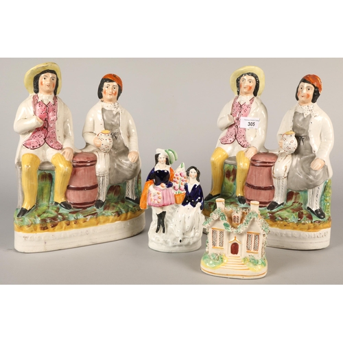 305 - Pair of large staffordshire figures, etc