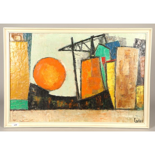 459 - Carlos, framed abstract, oil on canvas, 54.5cm x 80cm (incl. frame)