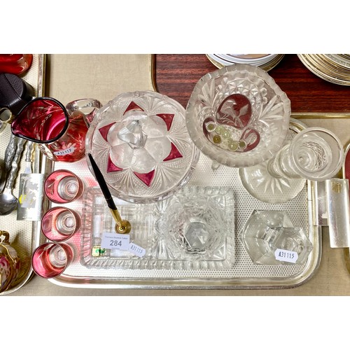 284 - Crystal candleholder, various art glass items to include crystal vase, jug, etc