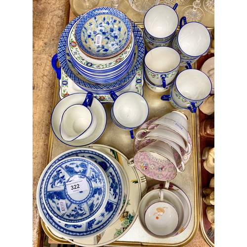 322 - Sutherland floral teaware, Paragon cups and saucers, assorted Oriental bowls, etc