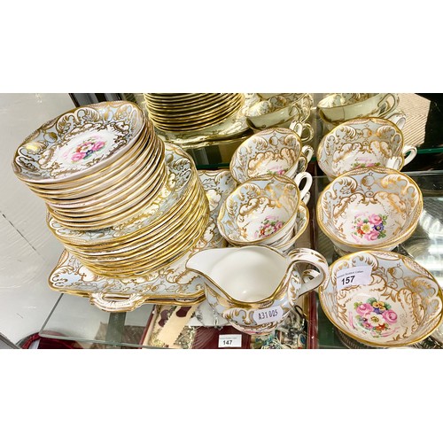 157 - A Victorian floral and gilt part tea set to include a pair of bread plates