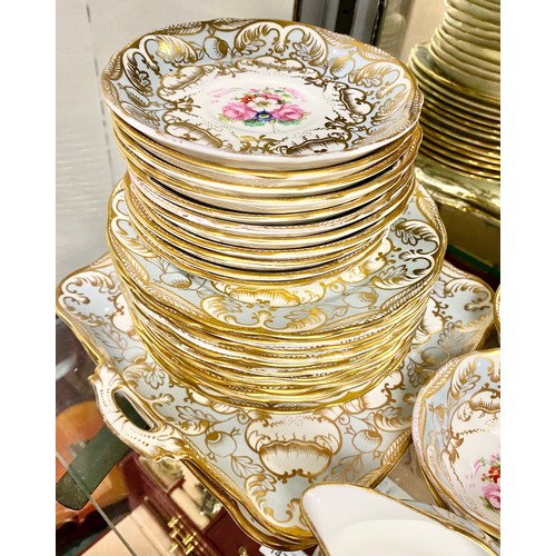 157 - A Victorian floral and gilt part tea set to include a pair of bread plates