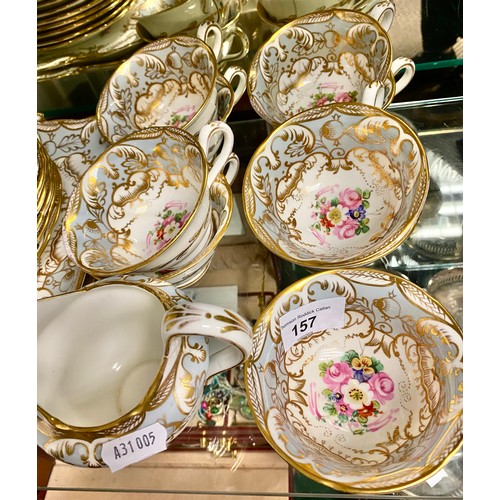 157 - A Victorian floral and gilt part tea set to include a pair of bread plates