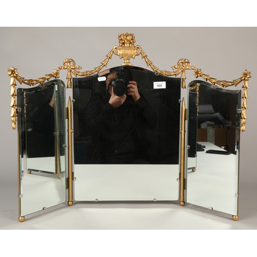 508 - Ornate triptych mirror with gilt border