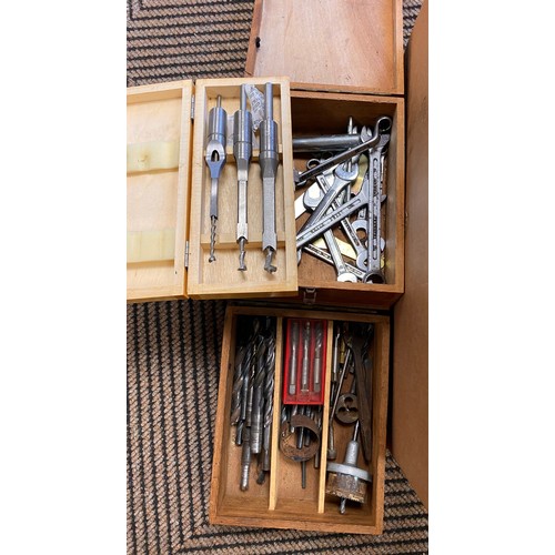 330 - Assorted drill bits, gauges, files, spirit level, spanners, etc