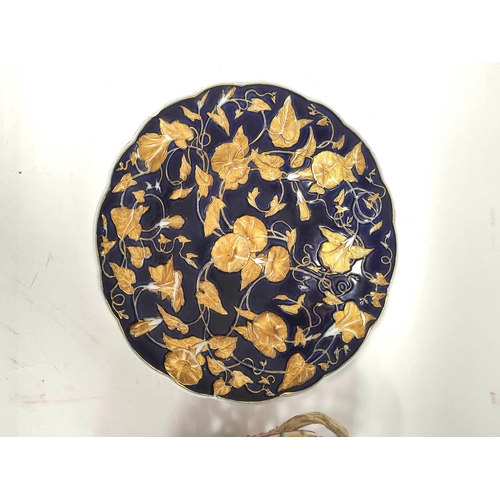 321 - Meissen 19th century leaf design porcelain dish, with applied allover gold painted leaves on cobalt ... 