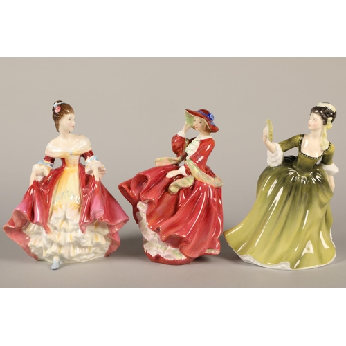 141 - Three Royal Doulton figures- Southern Belle HN2229, Top of the Hill HN1834, Simone HN2376