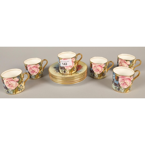 142 - Aynsley six piece floral decorated coffee set