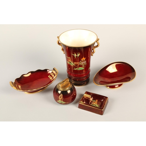 15 - Five pieces of Rouge Royal , including lighter, ashtray and vase (5)