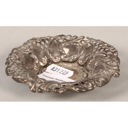 173 - Silver pierced bon bon dish, another silver trinket dish, and silver mounted box