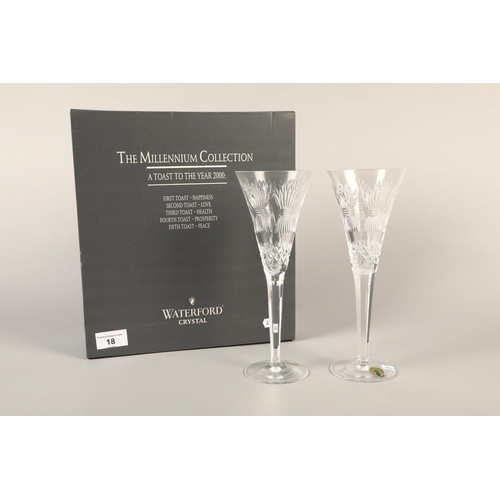 18 - Pair of Waterford crystal Millennium Collection Wine glasses, in box (2)