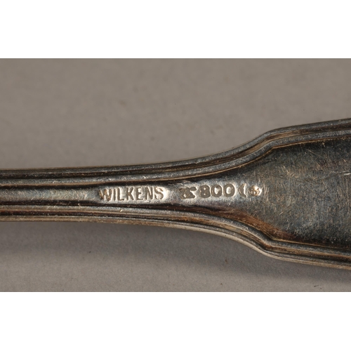 182 - Set of five Wilkens fiddle pattern spoons, stamped 800 82 grams