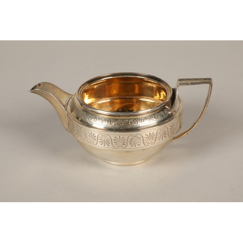 183 - A George 3rd silver Batchelors teapot with engraved bandLondon 1808 (missing cover) 170 grams