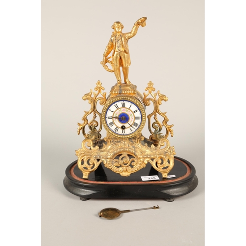 225 - Continental rococo style mantle clock surmounted with a figure, enamel dial