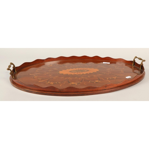 237 - Edwardian inlaid twin handled oval tray 63cm