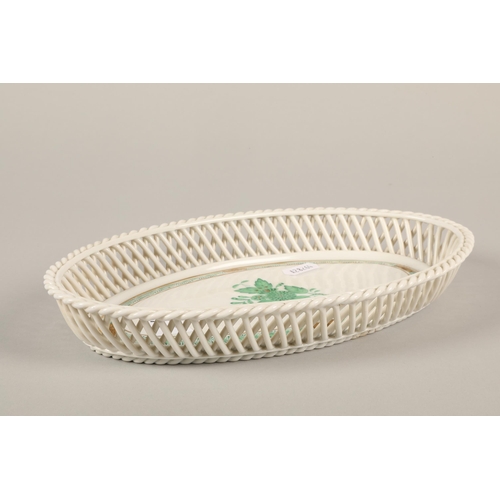 27 - Herend oval leaf decorative shallow dish with pierced lattice border