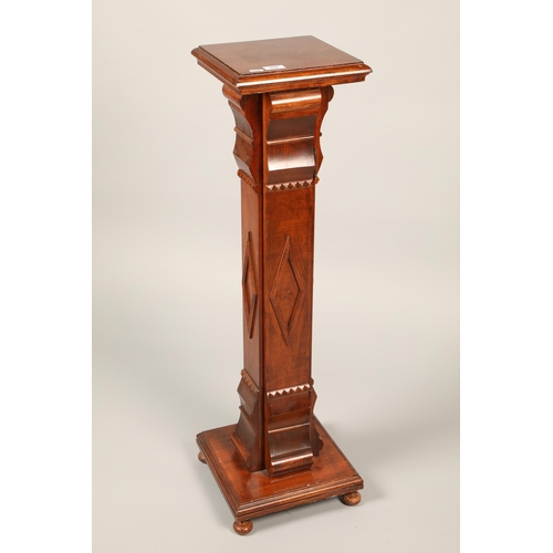 518 - Mahogany marquetry jardiniere stand with internal shelving, approx. 100cm height 