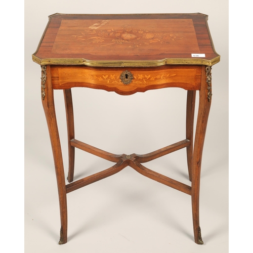 536 - Rosewood inlaid table with ornate brass foliage design