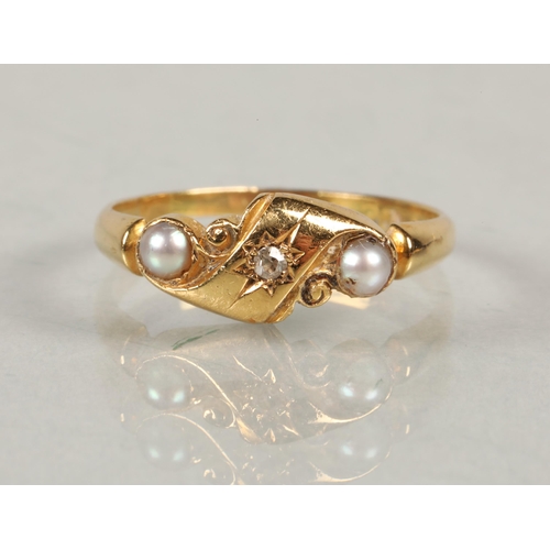 80 - Gold ring with seed pearls and diamond , size O