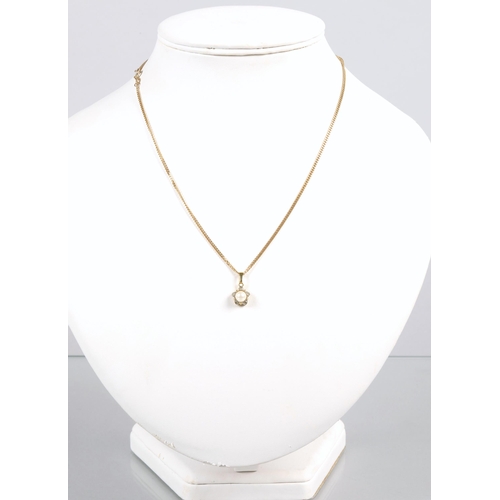 86 - 9 ct gold chain with pendant of pearl and white stone.Total weight 4.7 grams