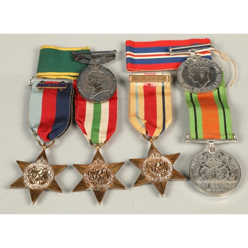 93 - Collection of WWII medals to include The Defence Medal,  Territorial, Africa star, Italy star.