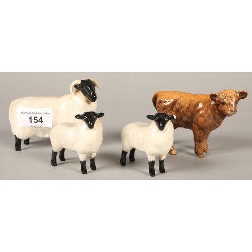 154 - Beswick Calf, Three Beswick sheep(4)