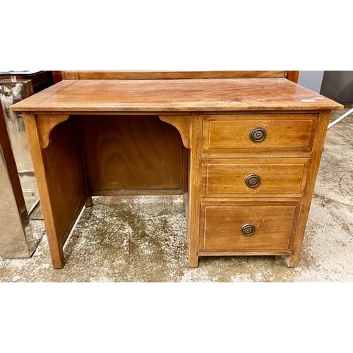 579 - Small writing desk with three drawers, H 69cm, W 101cm, D 47.5cm