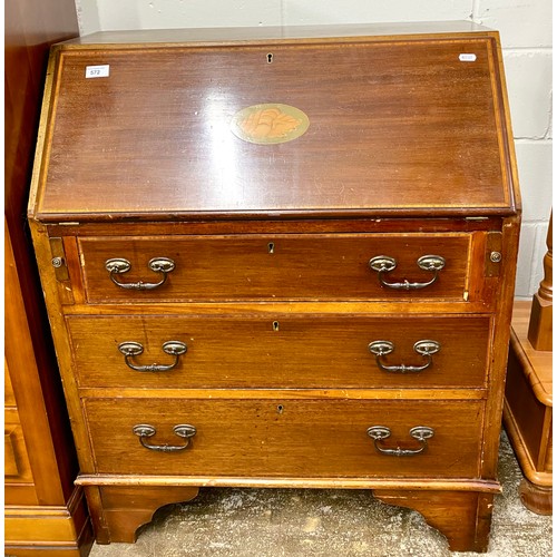 572 - Inlaid writing bureau, H 94cm, W 75.5cm, D 42cm