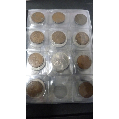 240 - Folder of British pre-decimal coinage, various denominations, and commemorative coins.