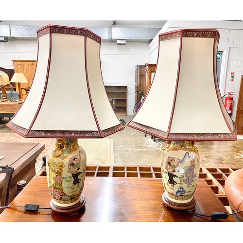 561 - Two decorative Oriental-style lamps and shades.