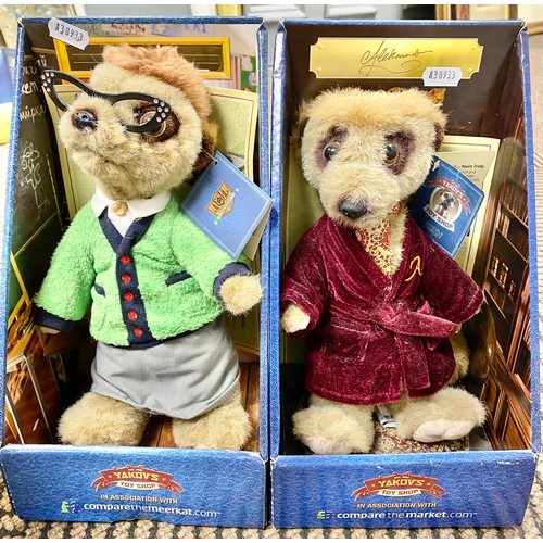 384 - Eight boxed 'Compare the Meerkat' toys 