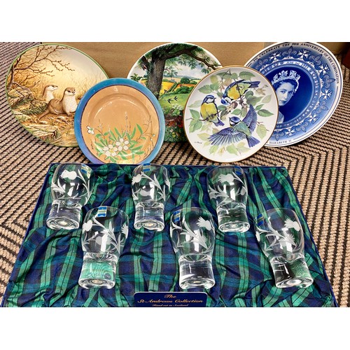 376 - Wedgwood Coronation anniversary plates, boxed Gleneagles Glass, other collectors' plates